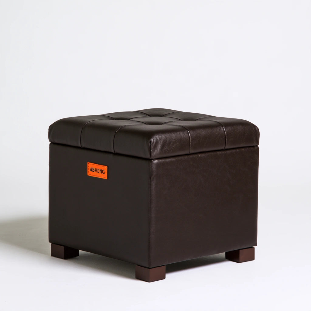 Banc coffre rembourré en similicuir, coloris brun foncé