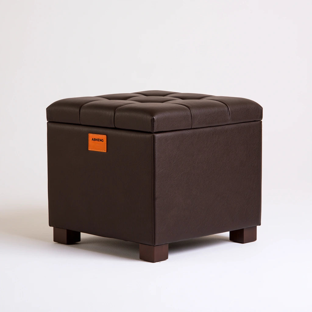 Banc coffre rembourré en similicuir, coloris brun foncé