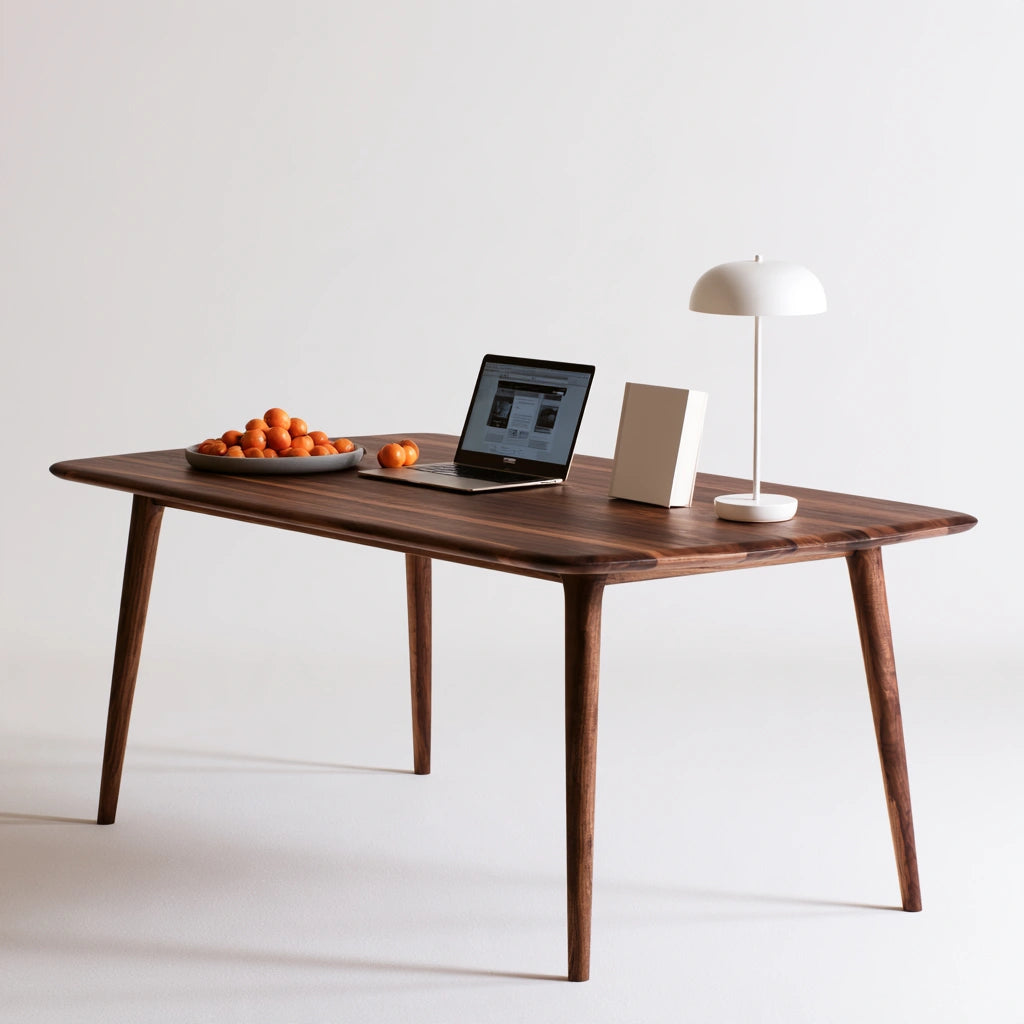 Table à manger rectangulaire en bois, coloris brun foncé
