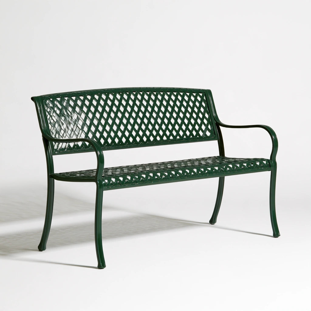 Banc de jardin avec dossier en métal, coloris vert foncé