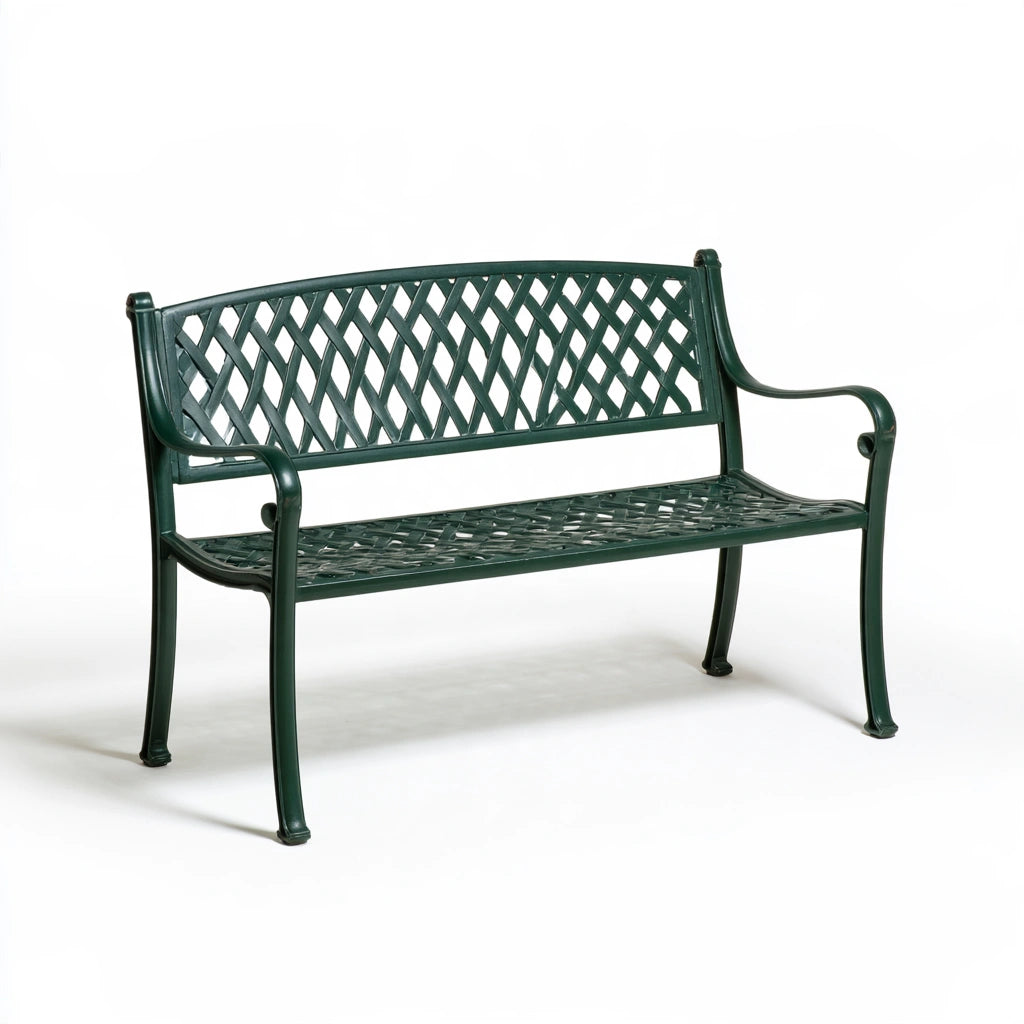 Banc de jardin avec dossier en métal, coloris vert foncé