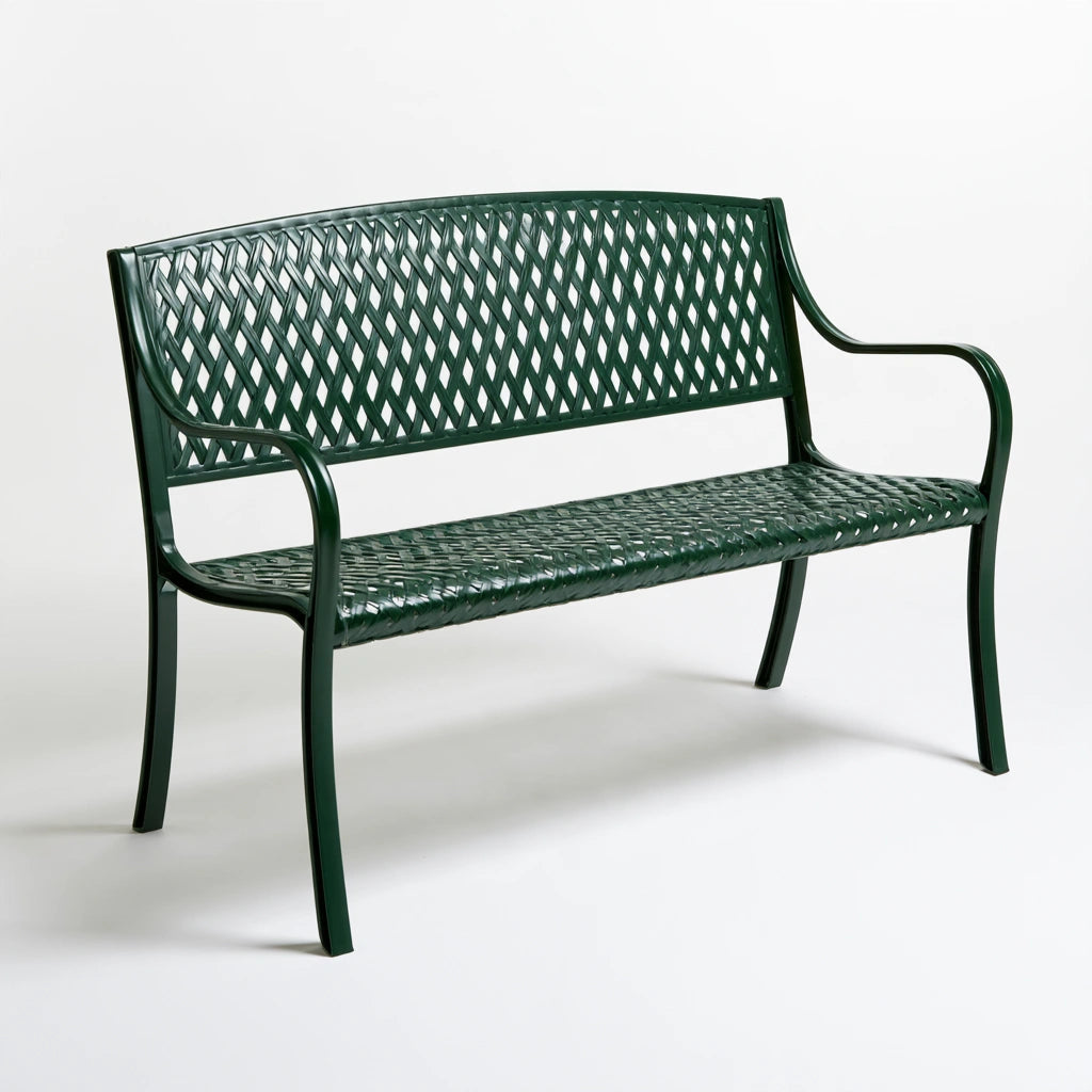 Banc de jardin avec dossier en métal, coloris vert foncé