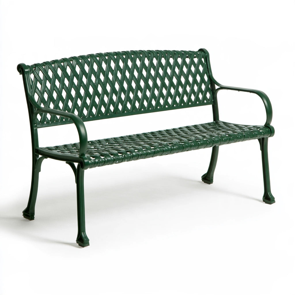 Banc de jardin avec dossier en métal, coloris vert foncé