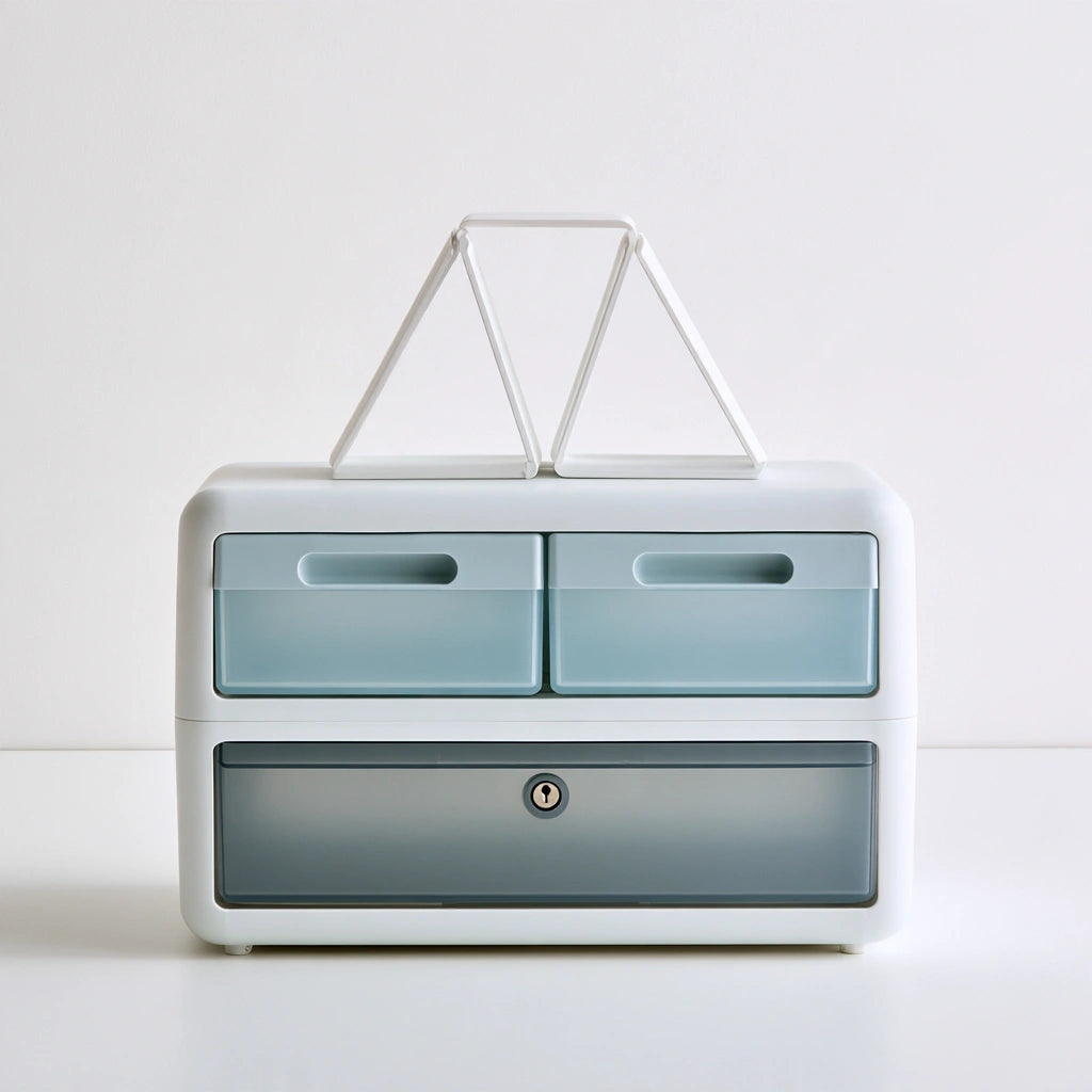 Organiseur de bureau à tiroirs aux lignes épurées, coloris gris